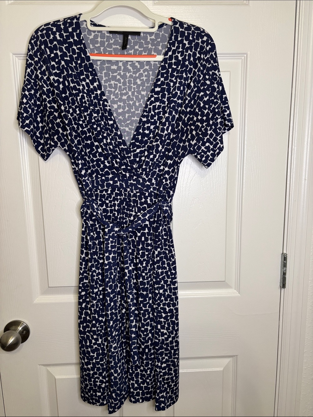 BCBG Navy and White Printed Wrap Dress Size S